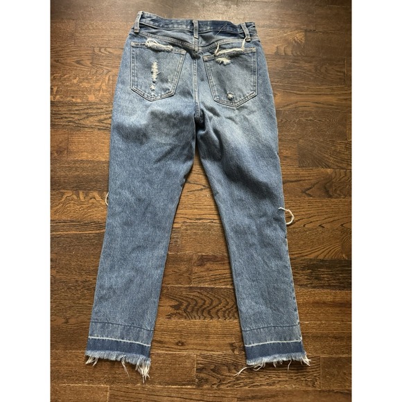 Abercrombie  Fitch Annie High-Rise Girlfriend Distressed Jeans Size 25/0 raw hem - Picture 2 of 4